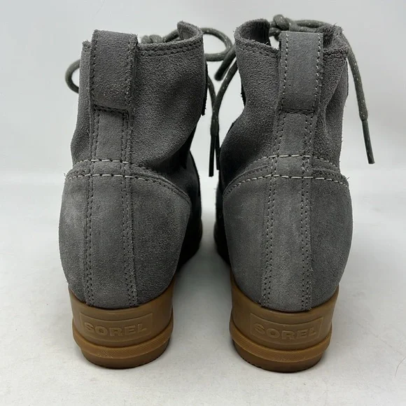 SOREL EVIE SUEDE GREY WEDGE BOOTIELACE UP WATERPROOF NWOT SIZE 8
